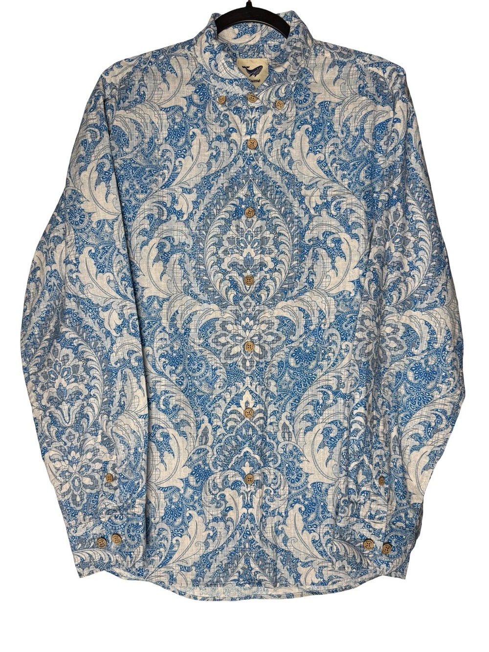 Yiume Paisley Button Down Shirt Mens Sz Large Blue Floral Cotton Coastal Casual